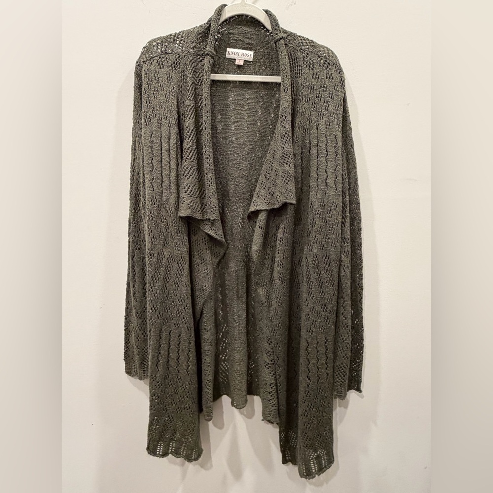 Knox Rose Open-Front Knit Cardigan‎ in Green Boho